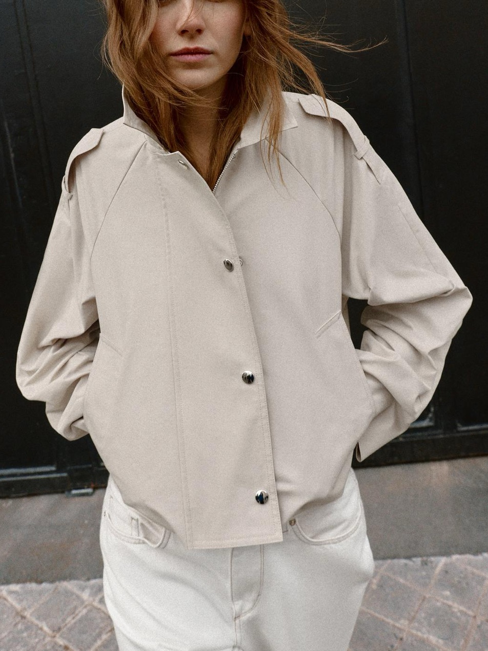 Zara Cropped Double Breasted Trench With Epaulet Shoulders Nwt